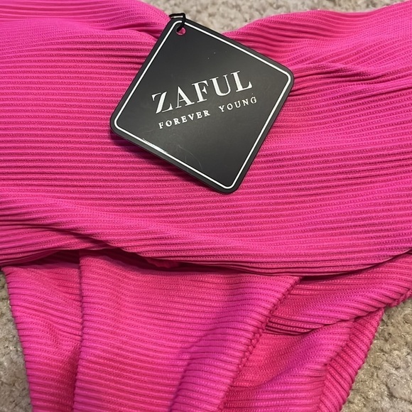 NWT ZAFUL Strapless Wave Bandeau Bikini 2 Piece Swimwear Cheeky Solid Lace up - Picture 6 of 6